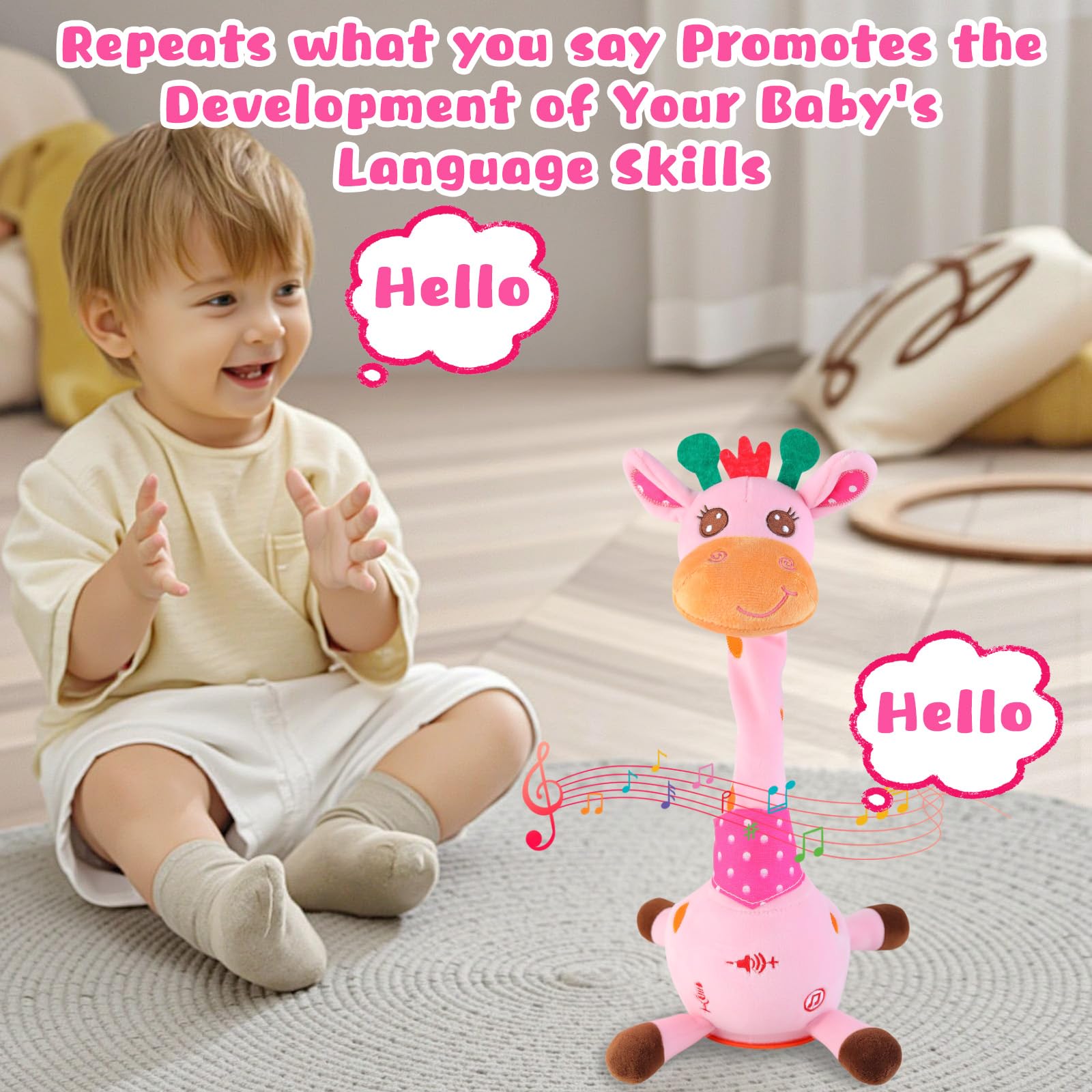 Dancing motion of the MIAODAM giraffe toy with bright lights.