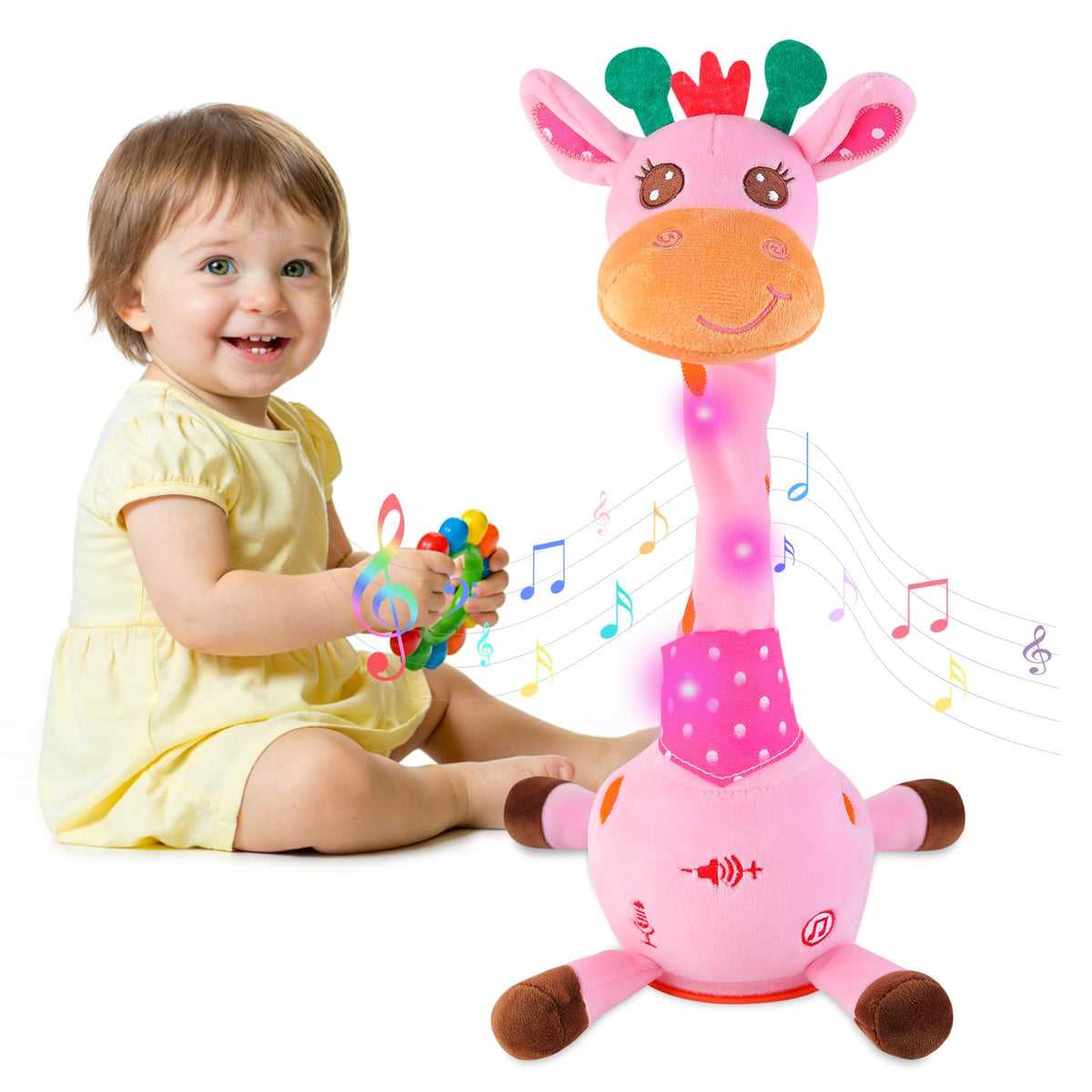 MIAODAM Dancing Giraffe Toy with LED glow for engaging playtime.
