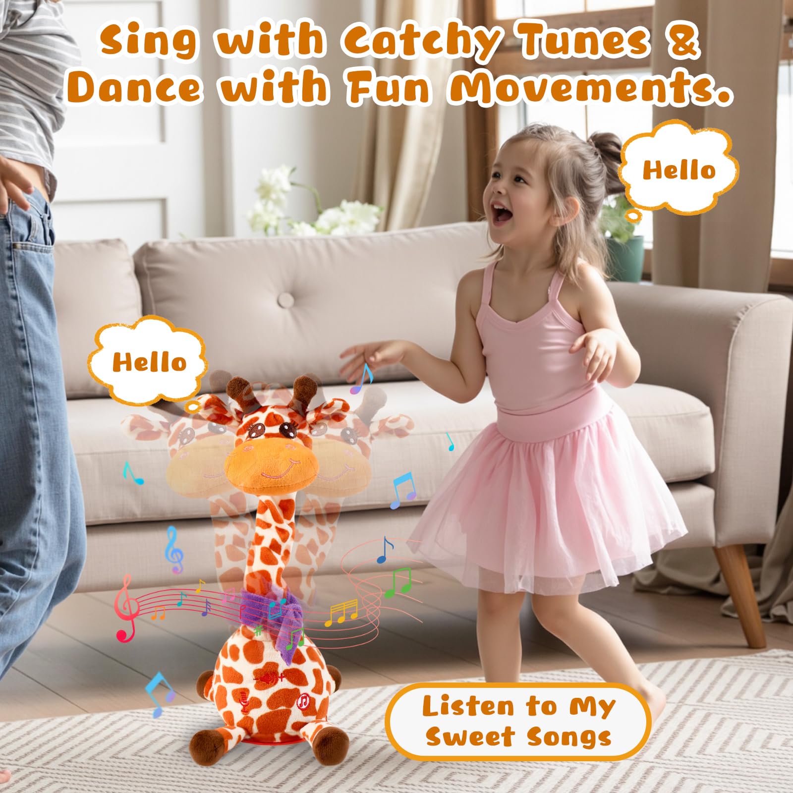 MIAODAM Dancing Giraffe toy with colorful LED lights during play