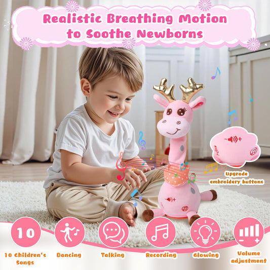 MIAODAM giraffe plush sings 10 songs to entertain toddlers.