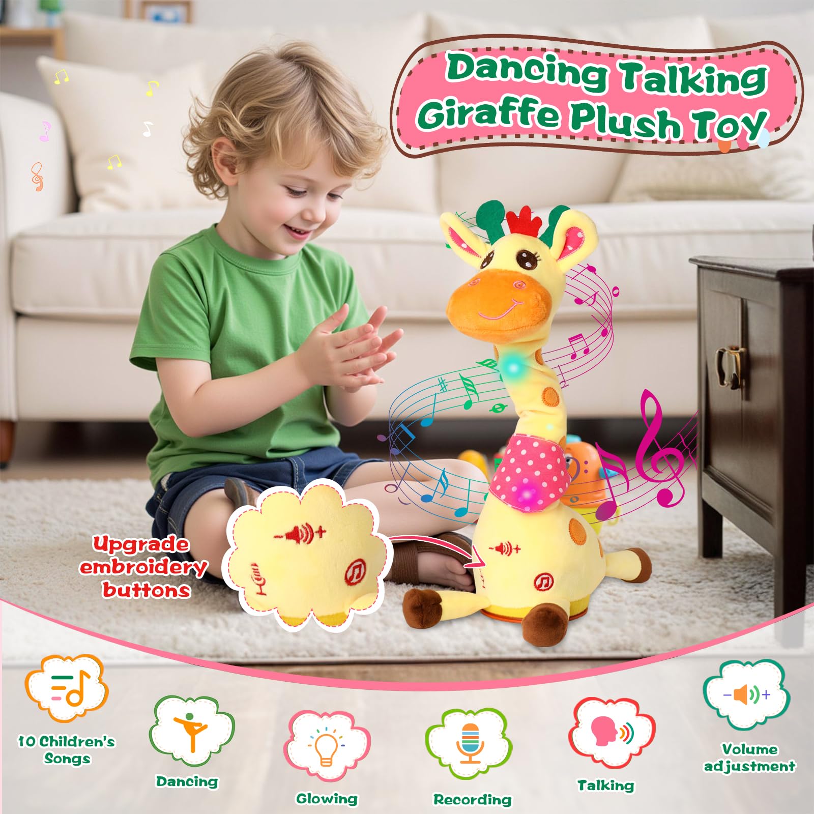 MIAODAM giraffe toy LED lights enhancing visual play moments