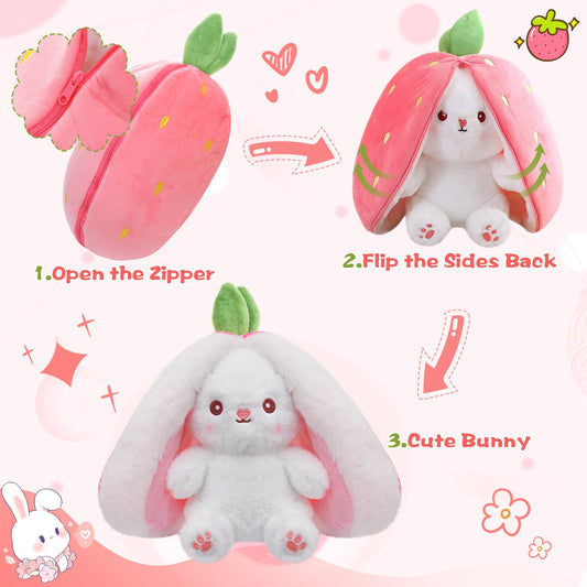 MIAODAM rabbit strawberry pillow transforms for versatile, portable comfort.