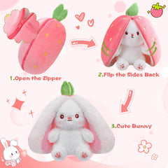 MIAODAM rabbit strawberry pillow transforms for versatile, portable comfort.