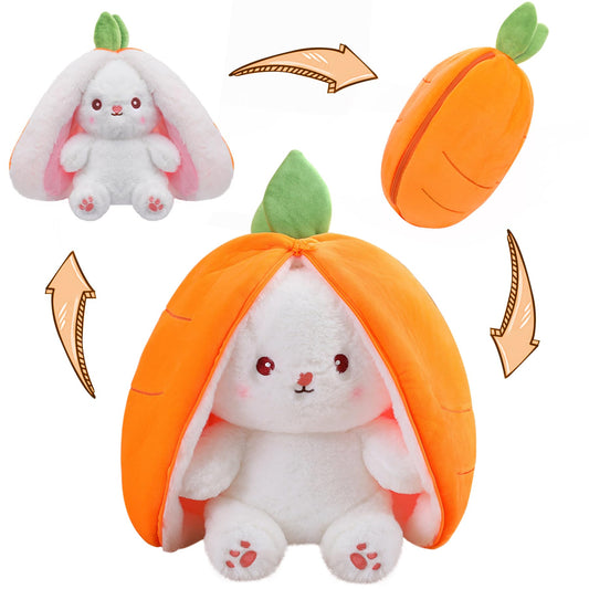 MIAODAM reversible carrot bunny plush showing zip transform for playful use