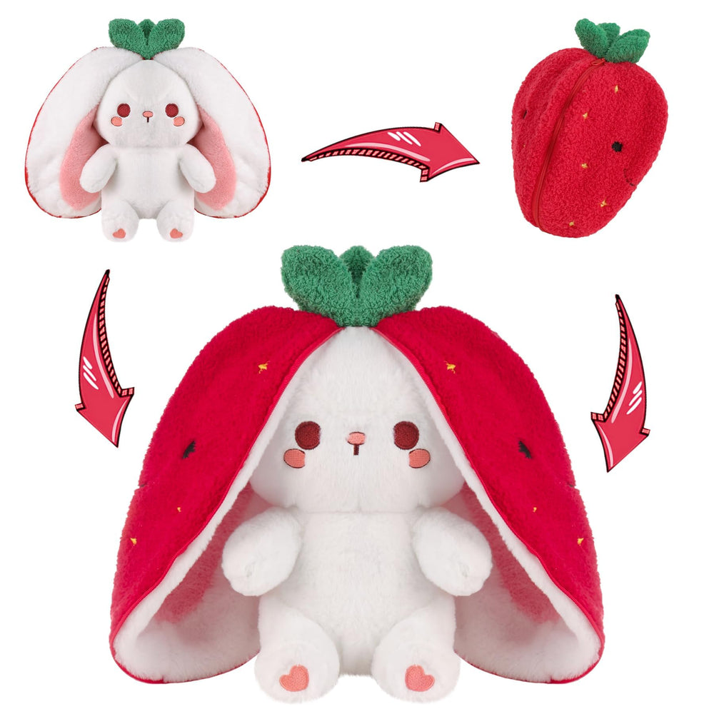 MIAODAM Strawberry Bunny plush front view for cozy playtime.
