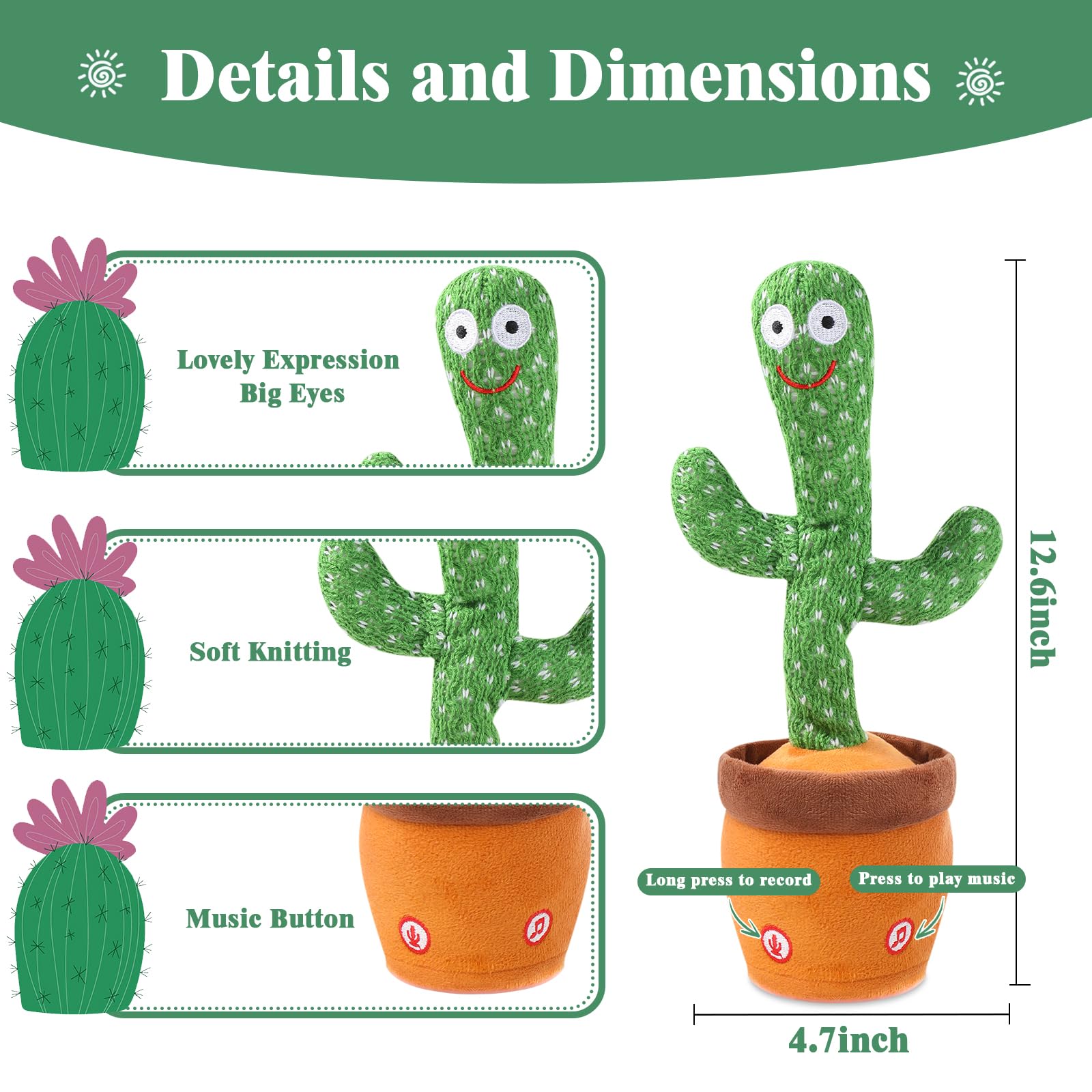 MIAODAM Talking Cactus Toy with recorder playback for language fun.