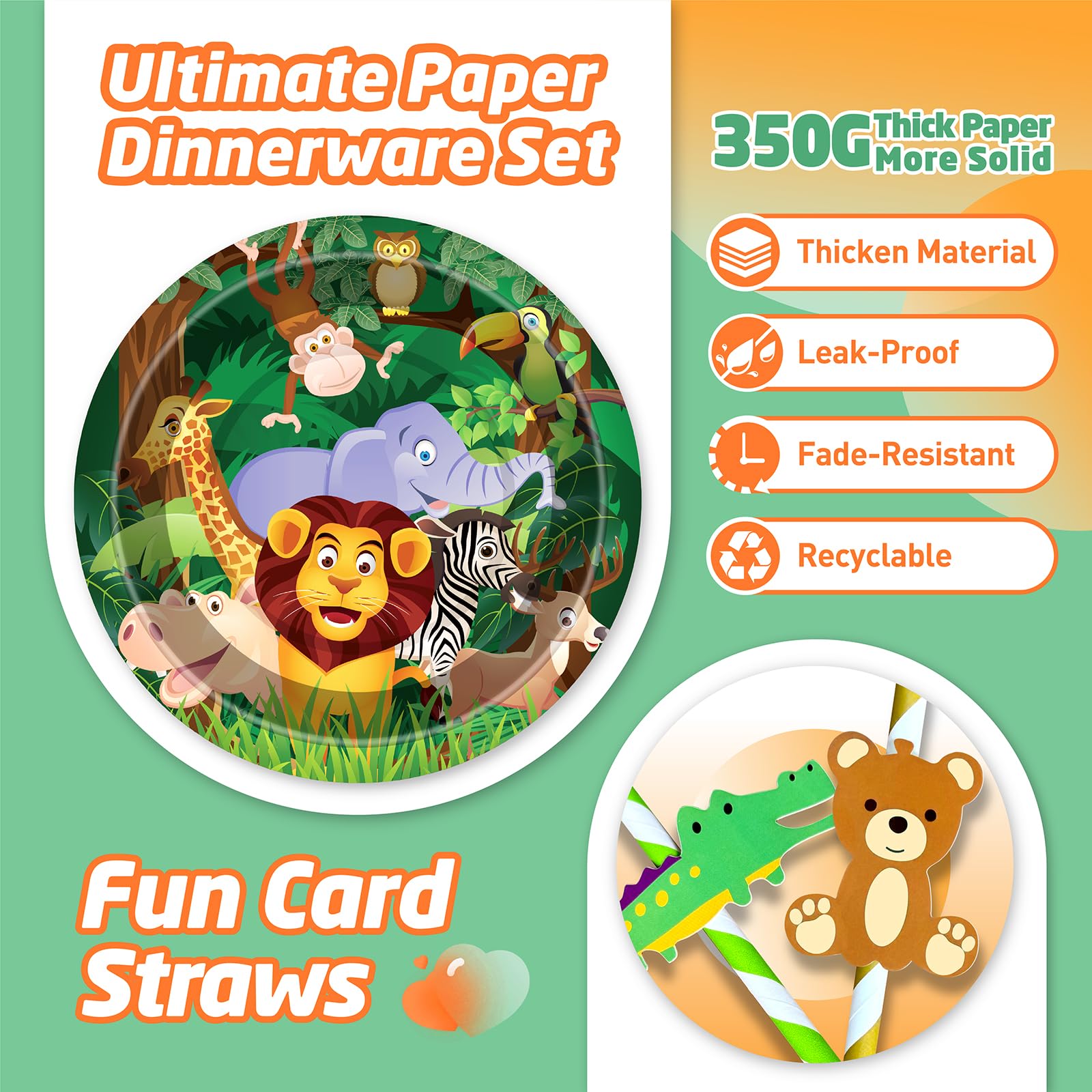 MIAOSHOUTAO jungle wild animal napkins coordinate with plates for quick cleanups.