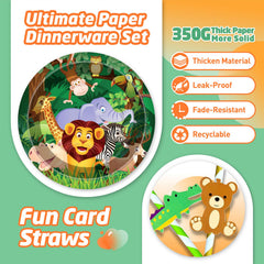 MIAOSHOUTAO jungle wild animal napkins coordinate with plates for quick cleanups.