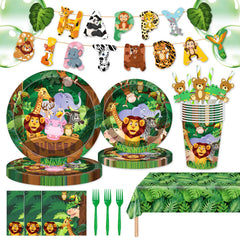 MIAOSHOUTAO jungle wild animal plates 7inch add safari flair for kid's party decor.