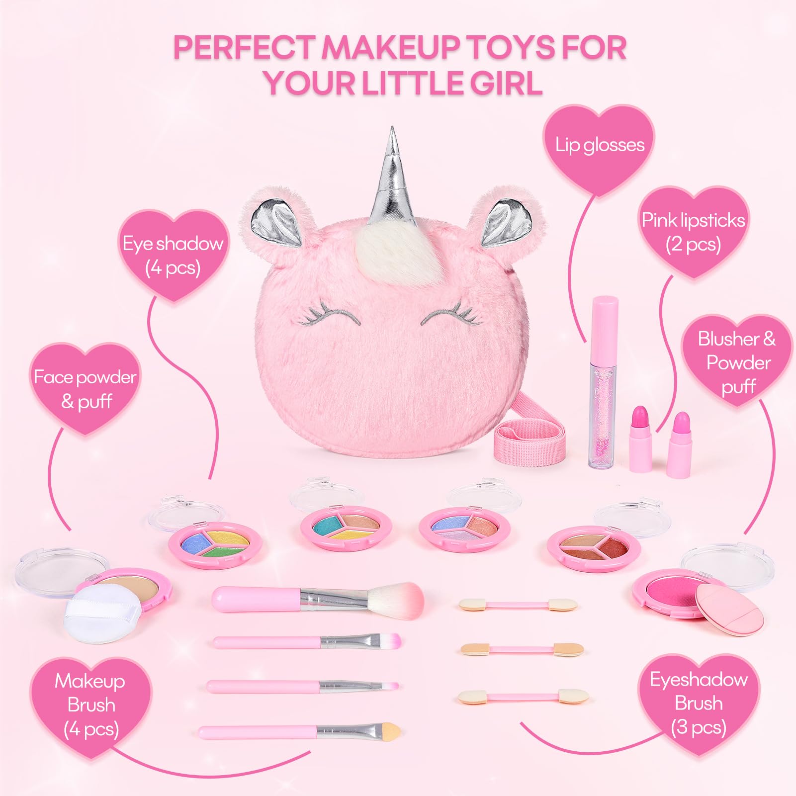 Mibasies brushes and puffs—delicate tools for dress-up play.