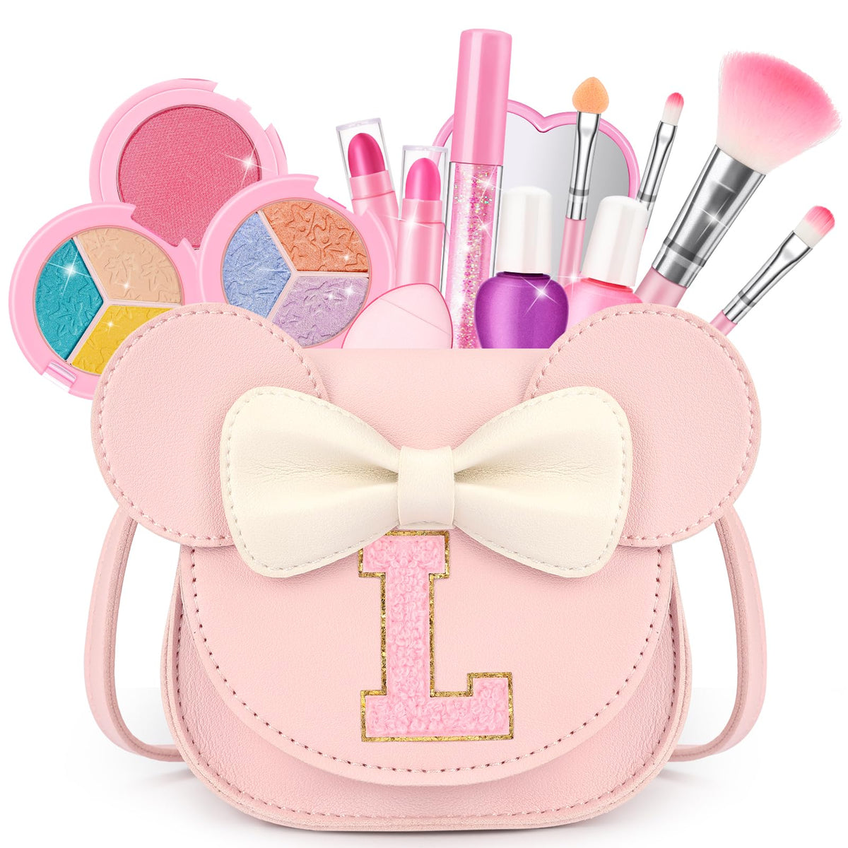 Mibasies kids makeup kit purse front view for portable pretend play