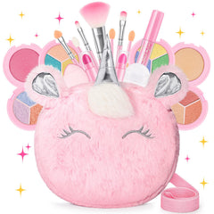 Mibasies kids makeup set with unicorn purse—portable, washable play kit for on-the-go imagination.