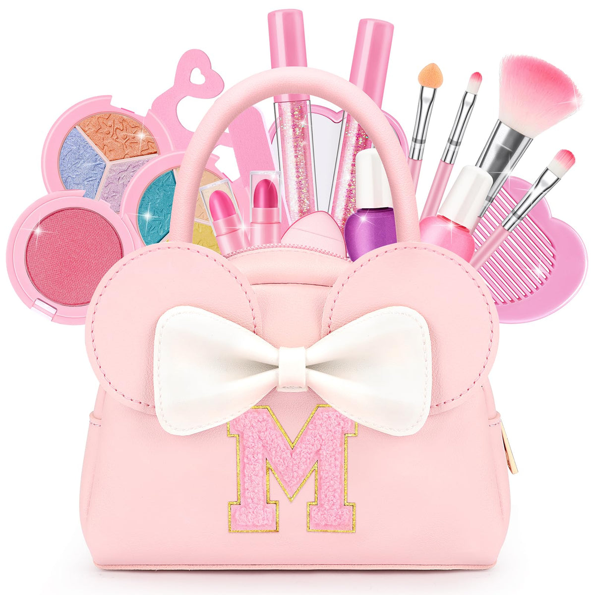 Mibasies kids real makeup kit with initial purse, washable colors for easy cleanup.
