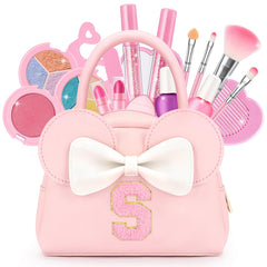 Mibasies kids real makeup kit with mini mouse purse for on-the-go pretend play.