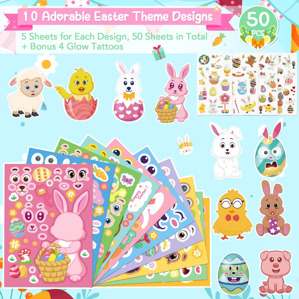 Mibor Easter stickers bunny designs for eggs decorating and kids' crafts.