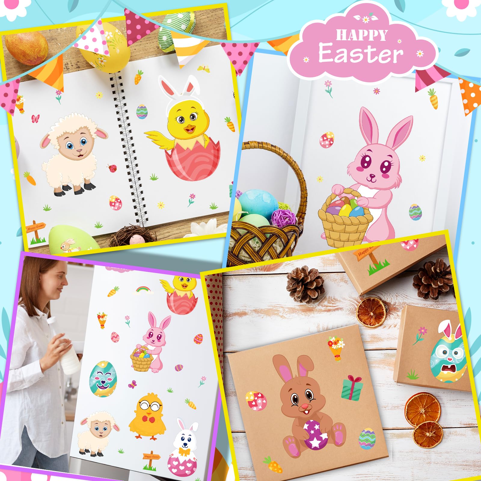 Mibor Easter stickers eggs designs for jars, boxes, and crafts.