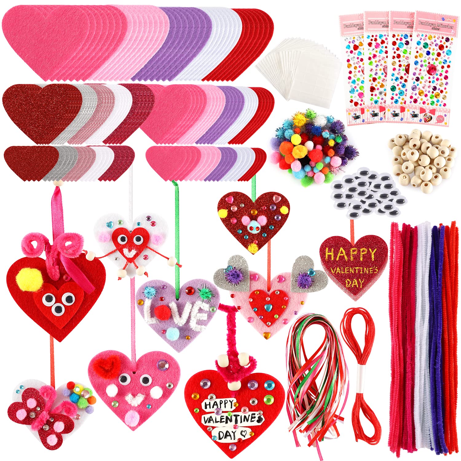 Mibor valentines heart craft kit spread, ideal for planning classroom projects.