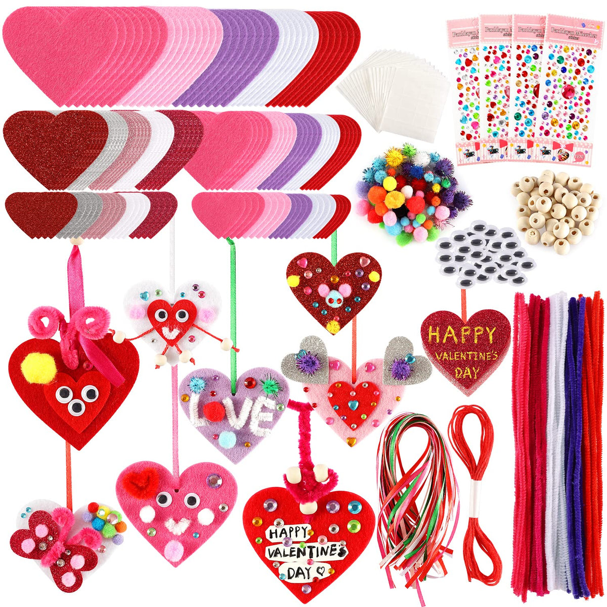 Mibor valentines heart craft kit spread, ideal for planning classroom projects.