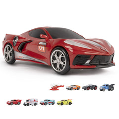 Eight included vehicles are ready for immediate racing action.