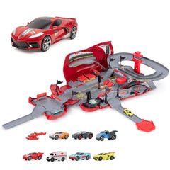 Micro Machines Corvette Raceway transforming playset, Corvette becomes raceway for imaginative play.