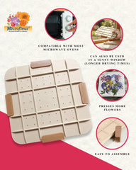 Microfleur pressing setup for dry bouquets and leaves layout.