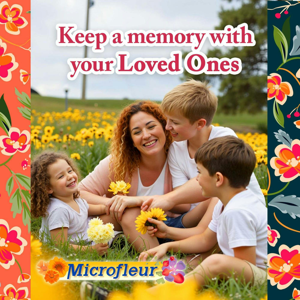 Wedding keepsakes with Microfleur refill shown preserving bouquet petals.