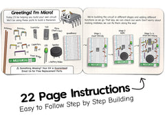 MicroKits Theremin instruction booklet with step-by-step guidance.