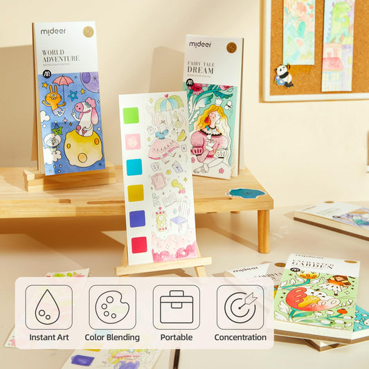 MiDeer pocket watercolor kit back cover with built-in brush storage for travel