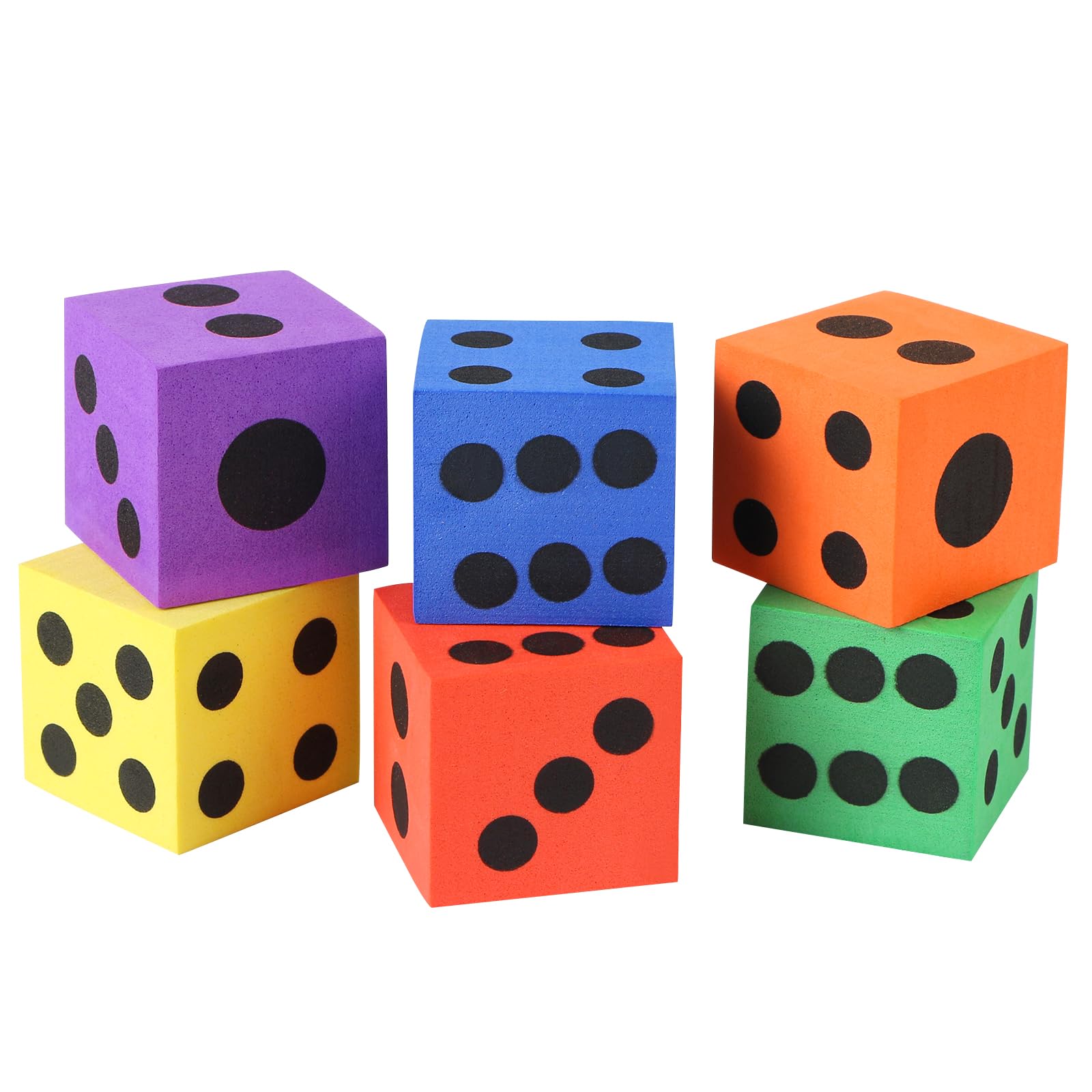 Midelong foam dice 1.5-inch multicolor in close-up for safe play.