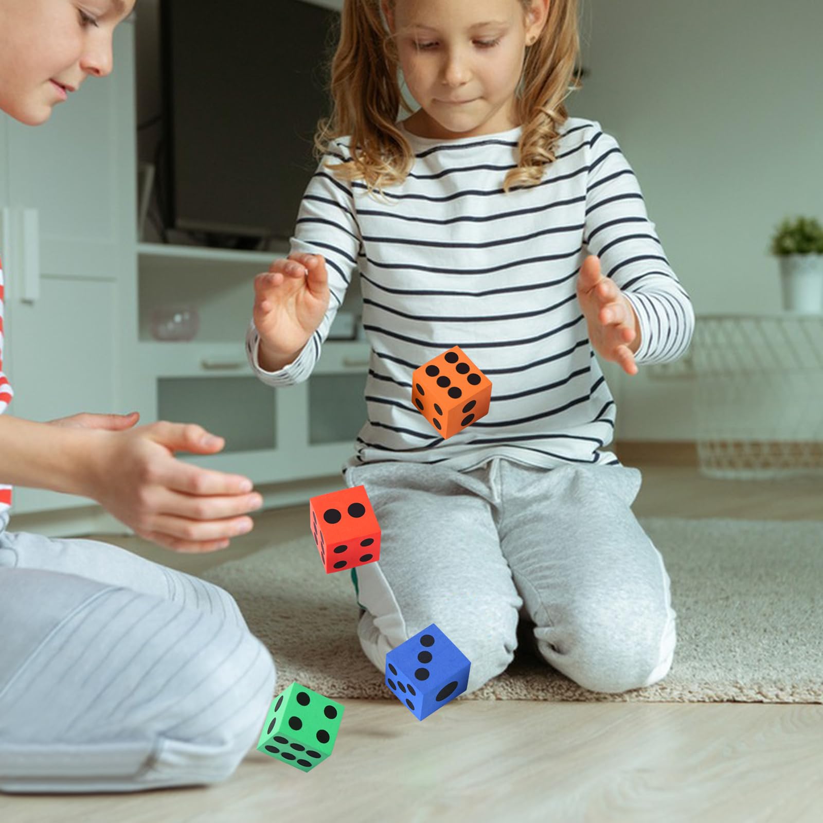 Soft, lightweight Midelong foam dice ideal for indoor play.