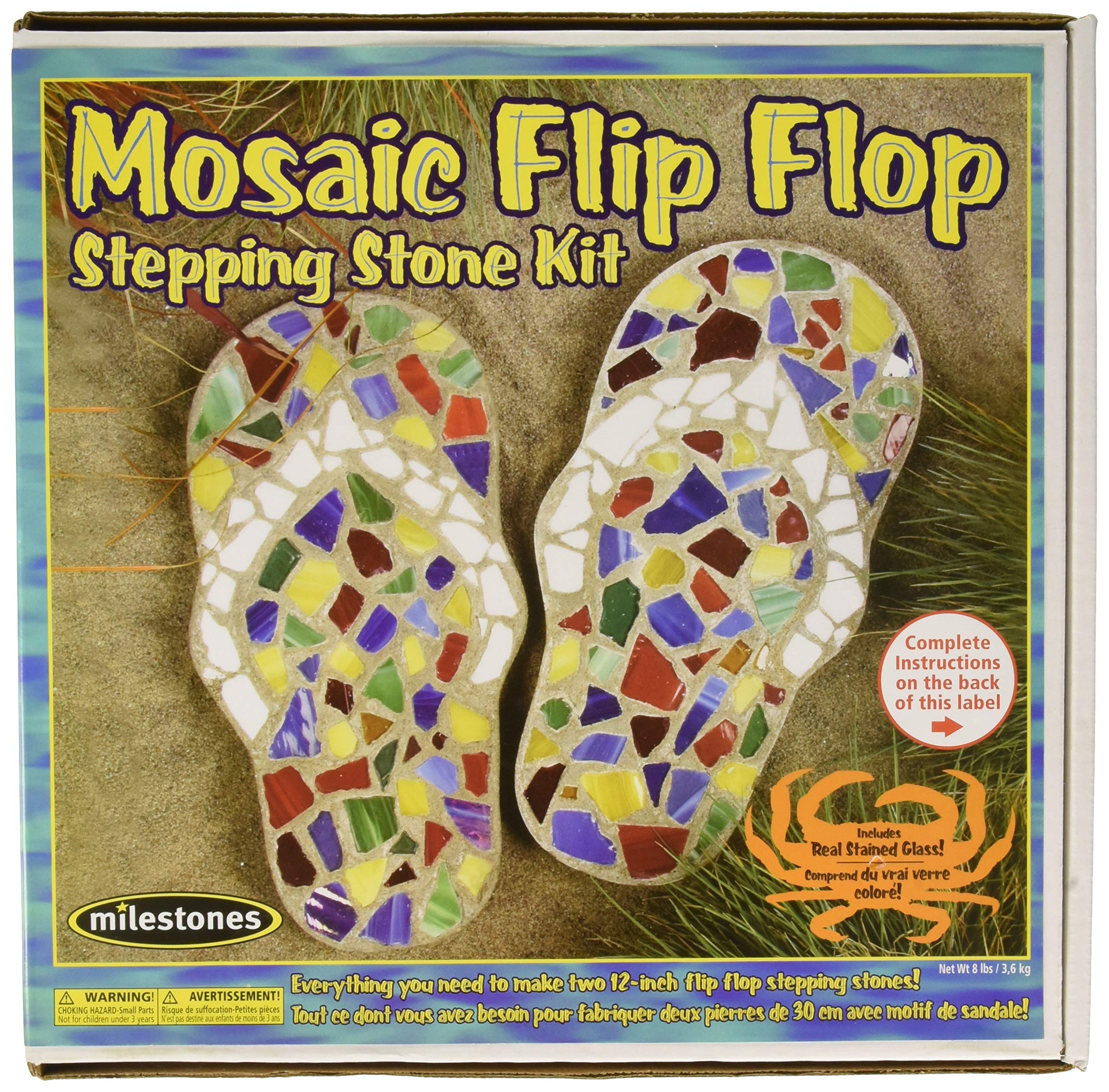 Midwest Products mosaic flip flop stone kit with vibrant stained glass for garden decor