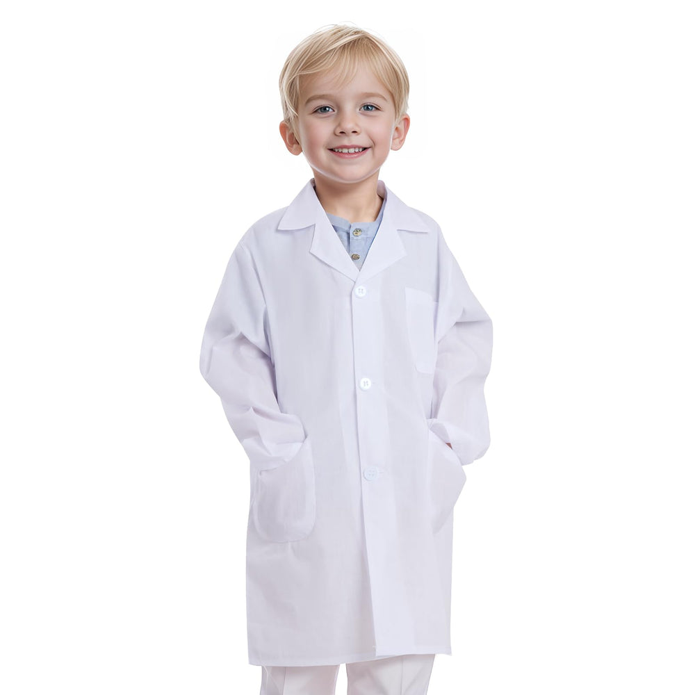 Mifengda kids lab coat front view for realistic pretend play and comfort.