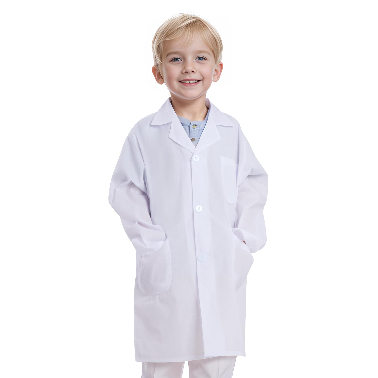 Mifengda Doctor Scientist Lab Coat for Kids, front view, comfortable fit for pretend play