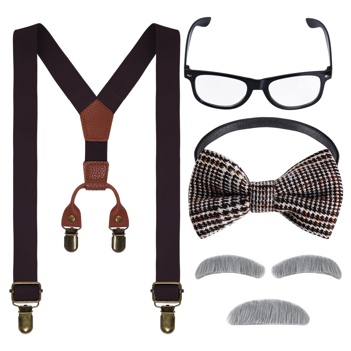 Mifengda Kids Old Man Costume complete set laid flat for easy sizing