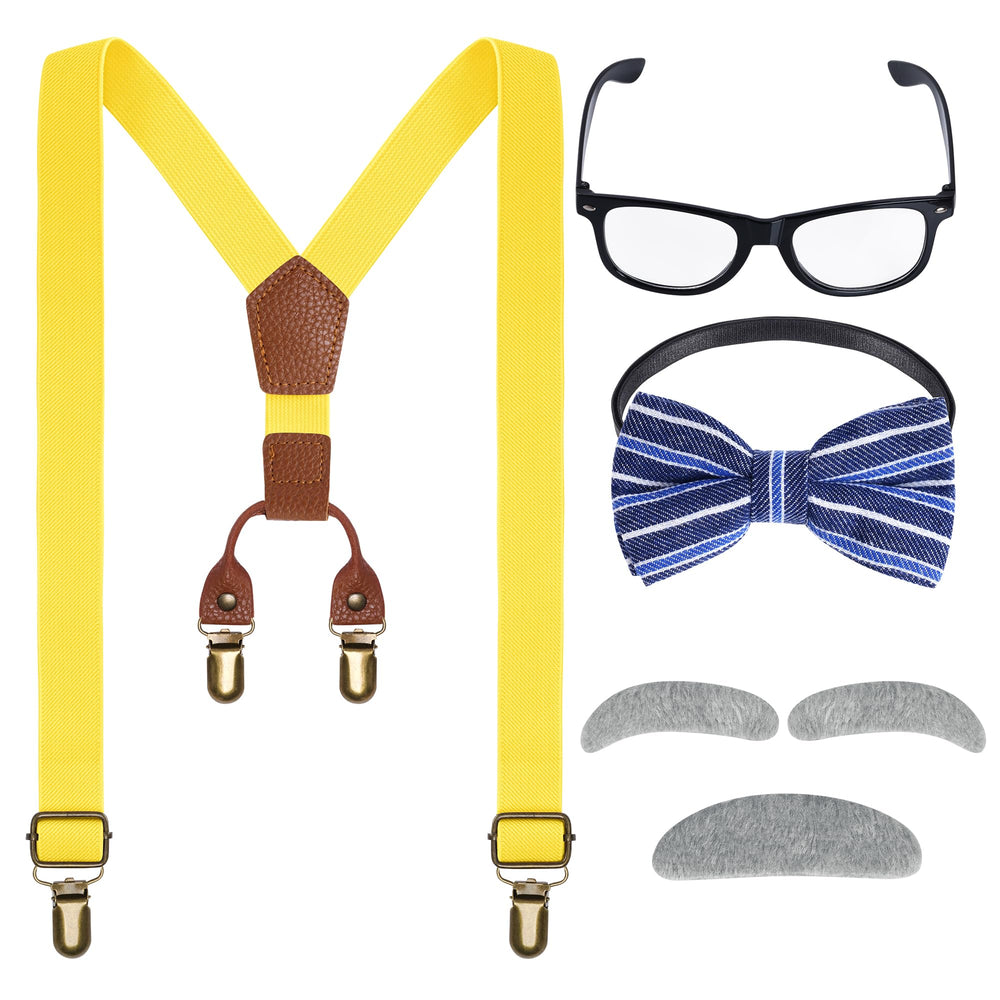 Mifengda kids old man costume set with suspenders and bow tie for 1920s look.