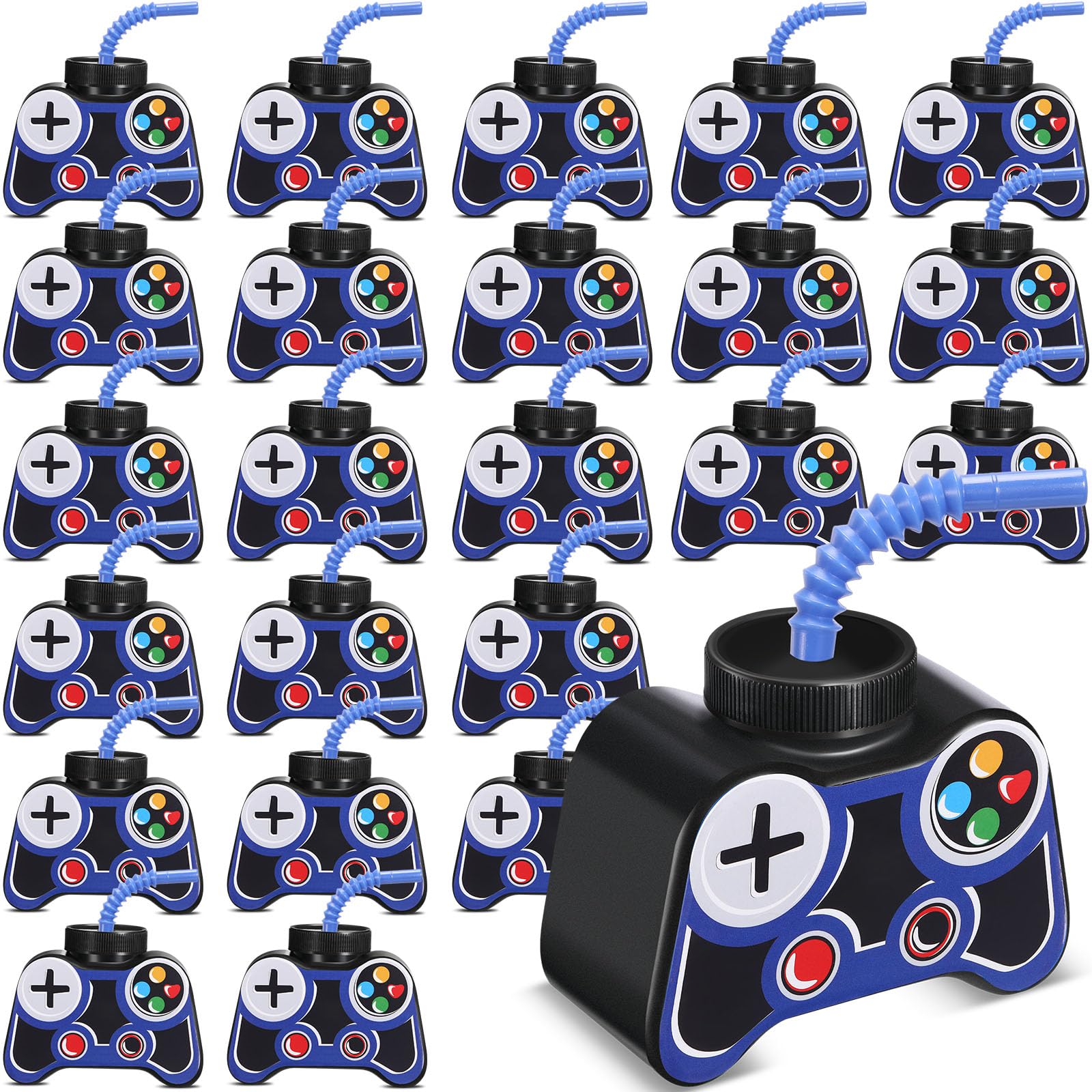 Mifoci blue gamepad cups show 10 oz capacity for kid friendly party drinks.