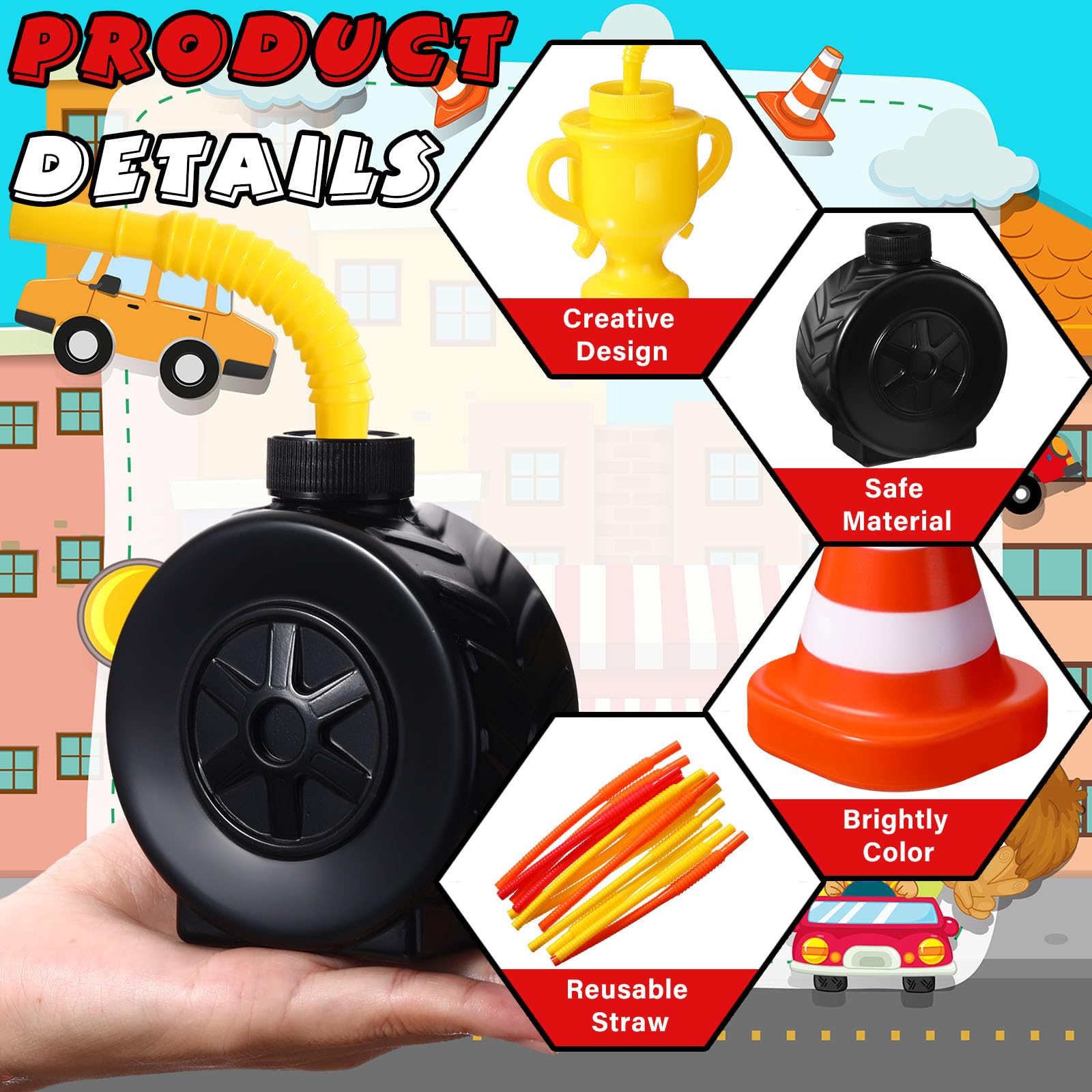 Mifoci construction cone cups with orange straw perfect for themed party games
