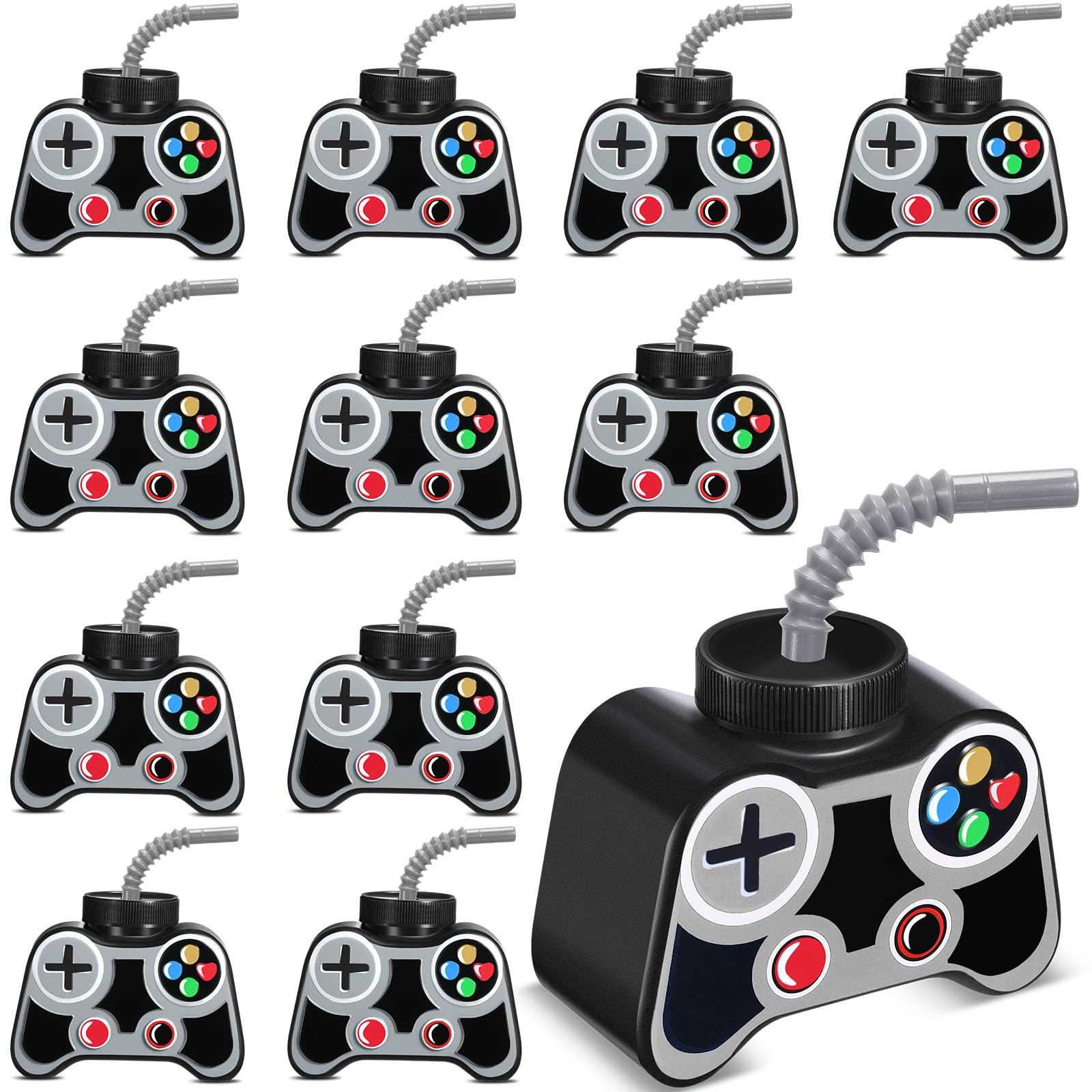 Mifoci gamepad gray cups with straw and lid for spill-free gaming parties.