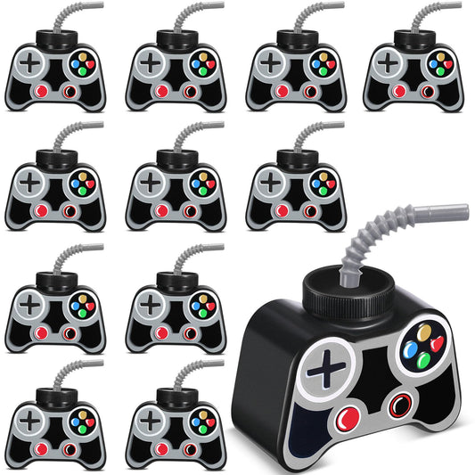 Mifoci gamepad gray cups with straw and lid for spill-free gaming parties.