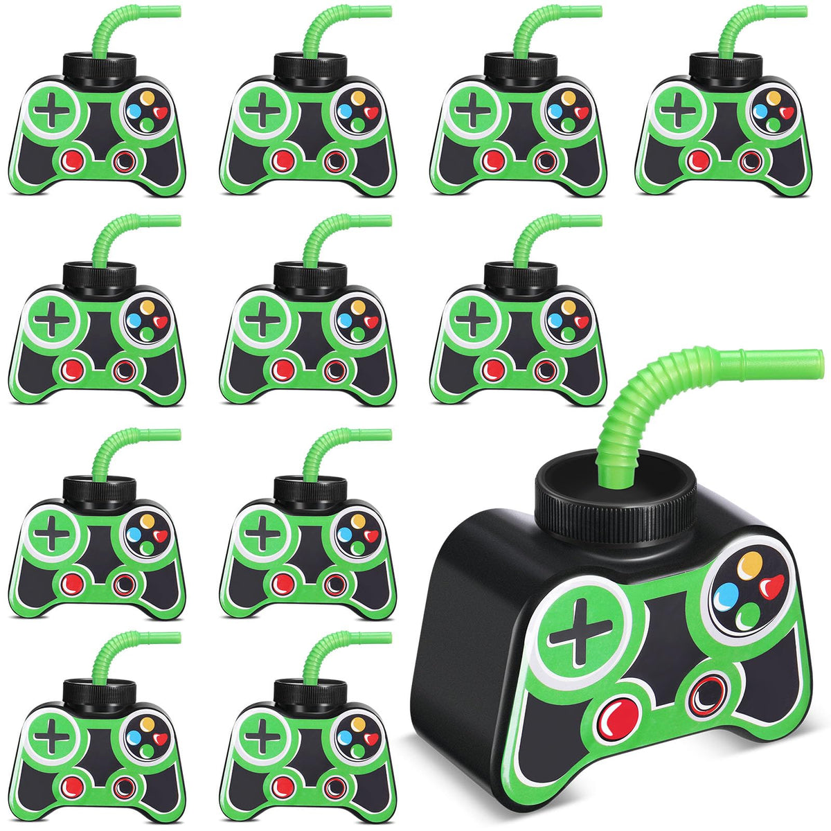 Mifoci gamepad cups with straw and lid, 10oz, ideal for gaming parties.