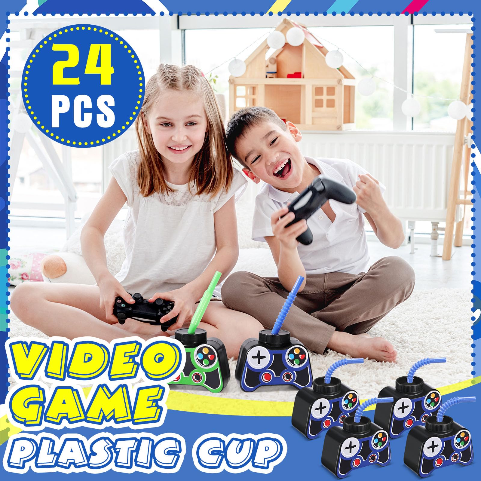 Mifoci kids gamer party setup blue for a themed gathering.