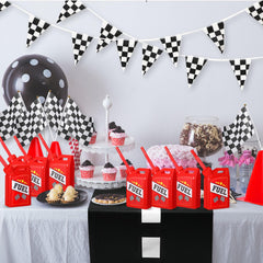 Mifoci party scene featuring race cars and beverages for family gatherings