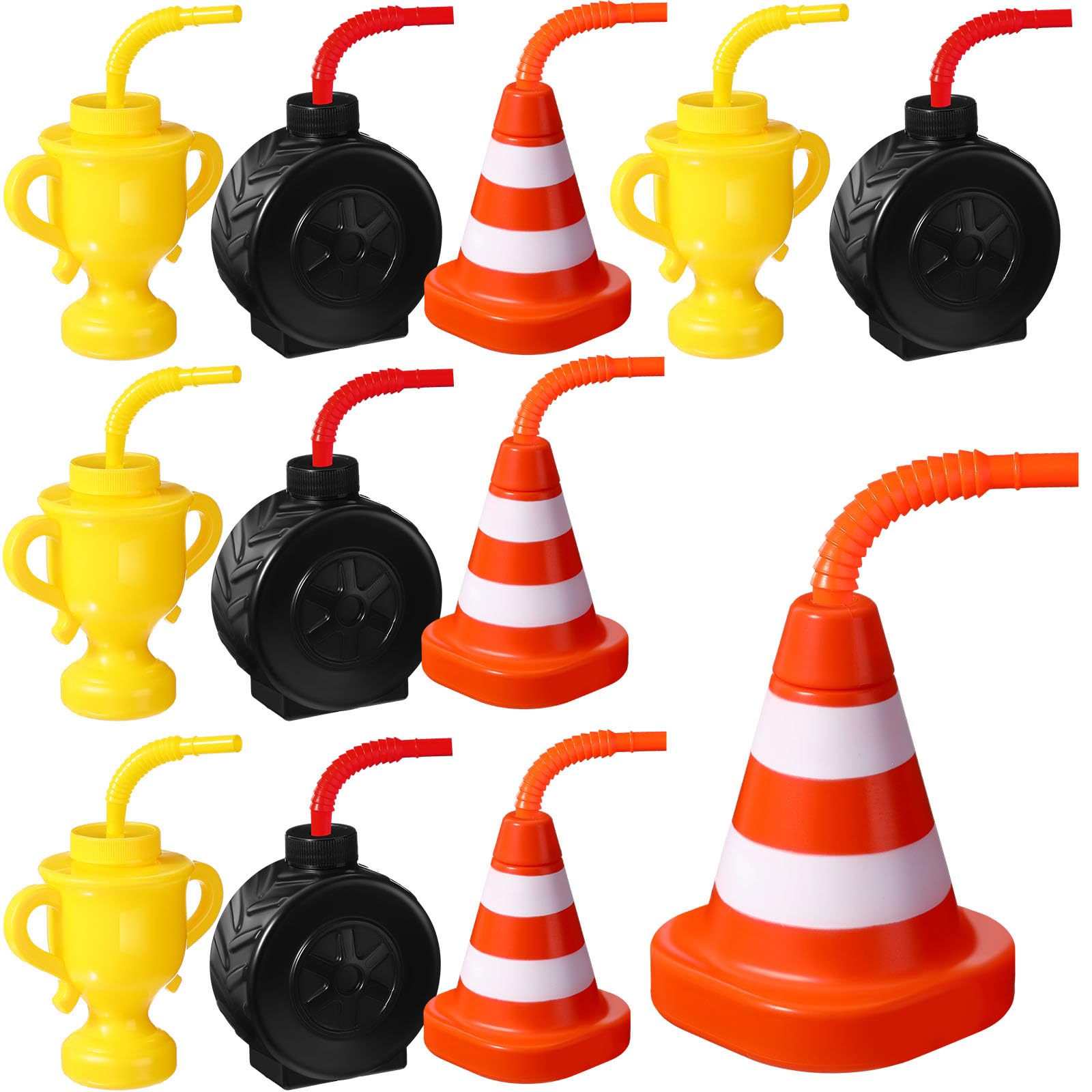 Mifoci race car trophy cups with yellow straw for kid-friendly party favors