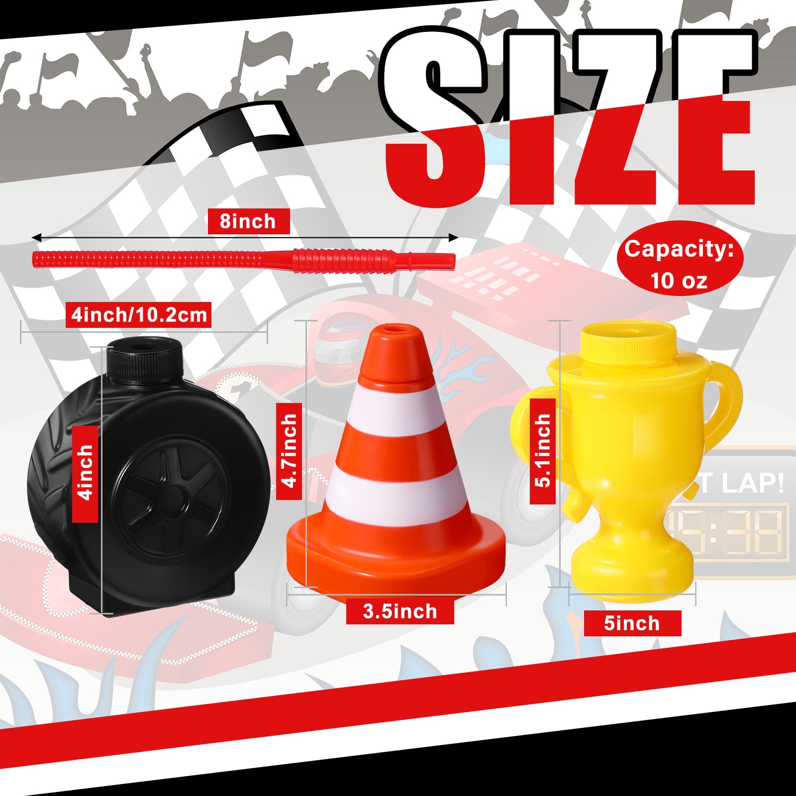 Mifoci truck tire cups with red straw ideal for construction or racing themes