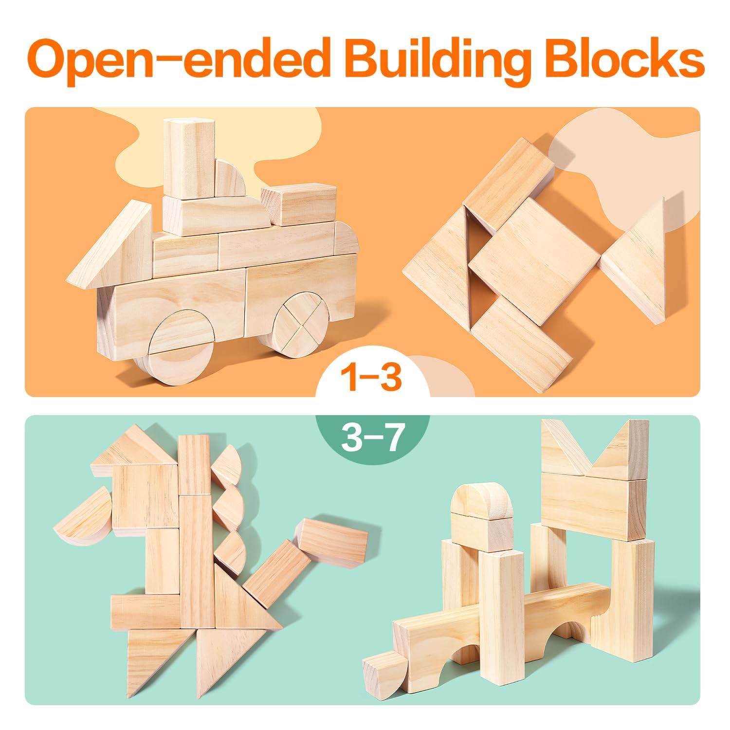 Migargle blocks in 12 shapes demonstrated to inspire varied constructions.