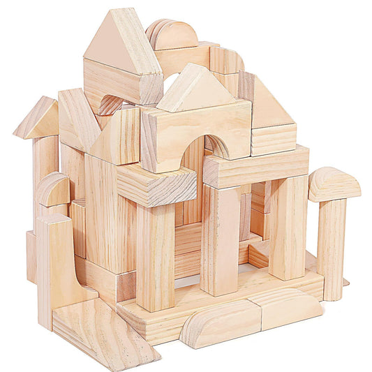 Migargle large wooden blocks 64 pieces arranged for open-ended building and creative play.