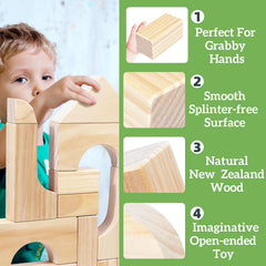 Migargle storage box with blocks shown for neat cleanup after play sessions.