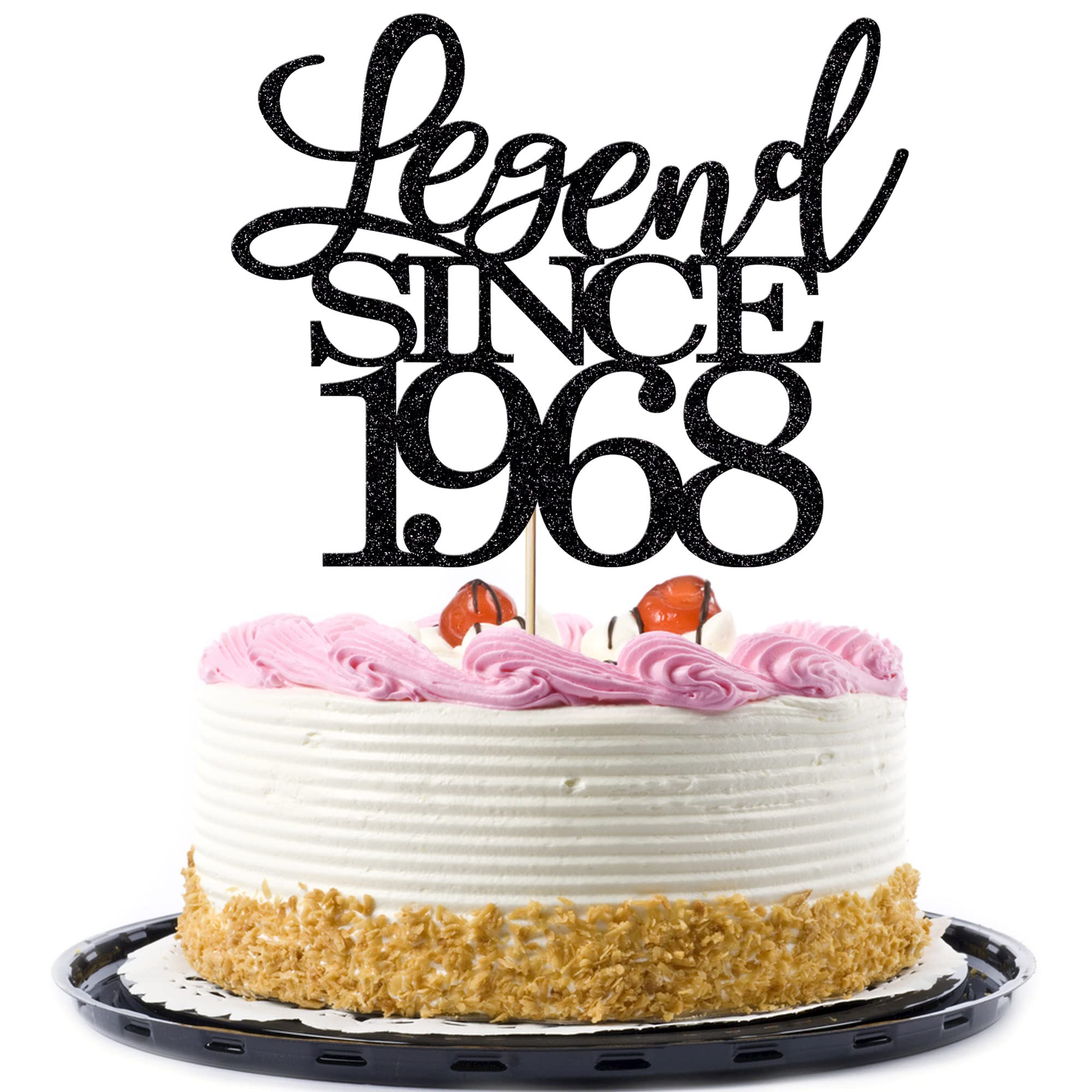 Migeaks legend since 1968 cake topper with black glitter on cake