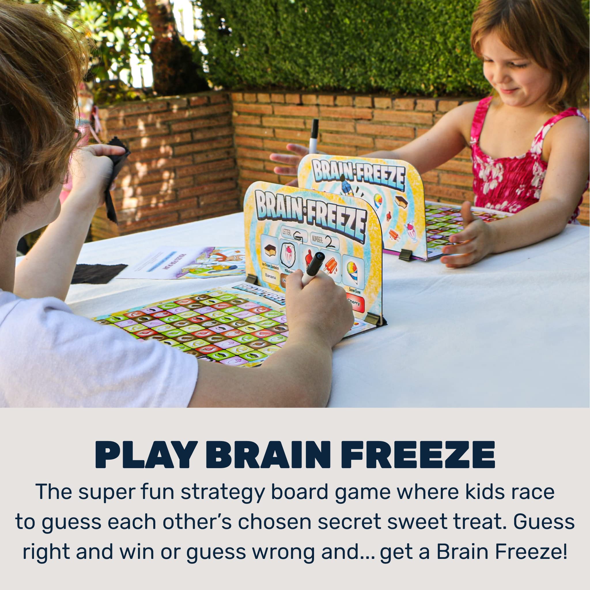 Two players compete in Brain Freeze using deduction and memory.