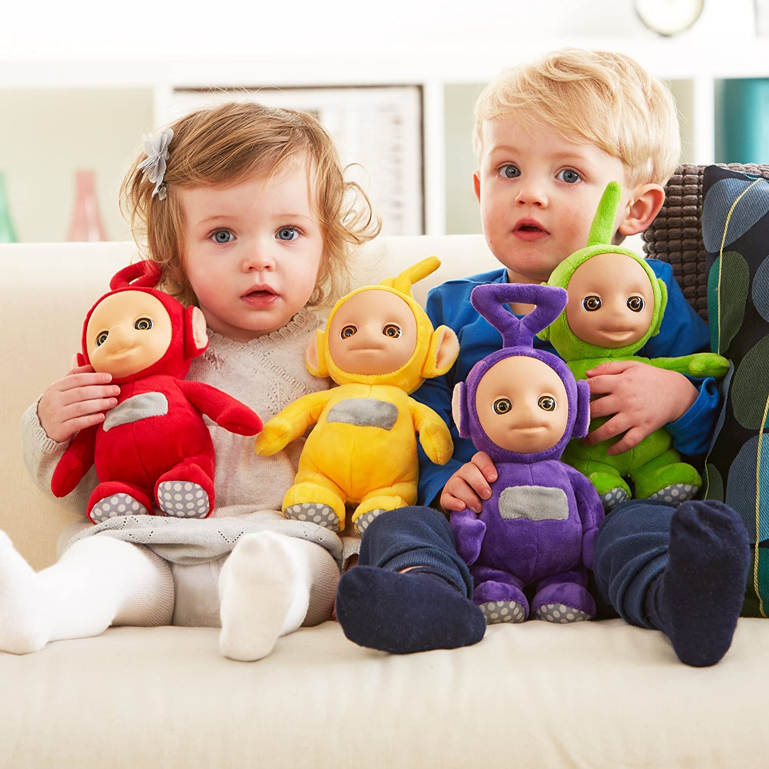 Mighty Mojo Teletubbies talking plush group in a cozy play corner